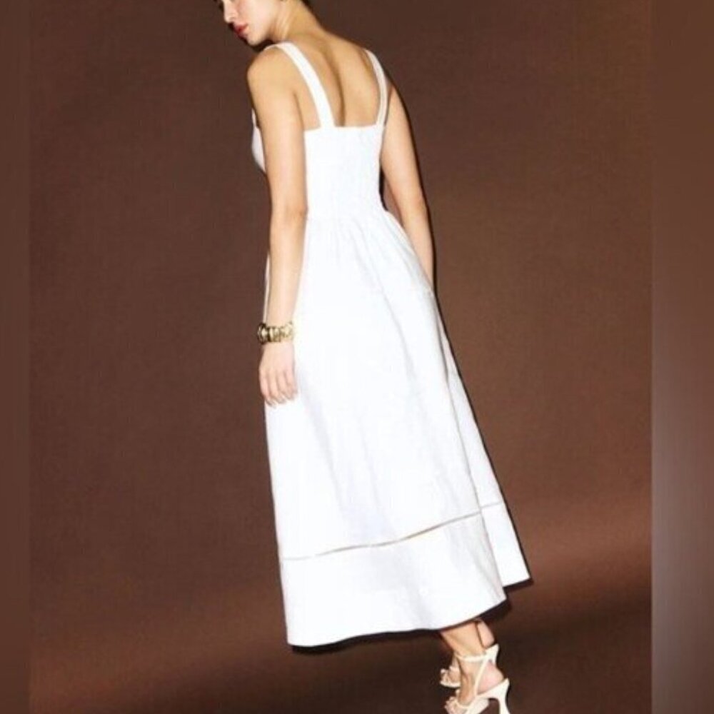 NEW Reformation Everett Linen Midi Dress White | US 2 UK 6 - Picture 3 of 16